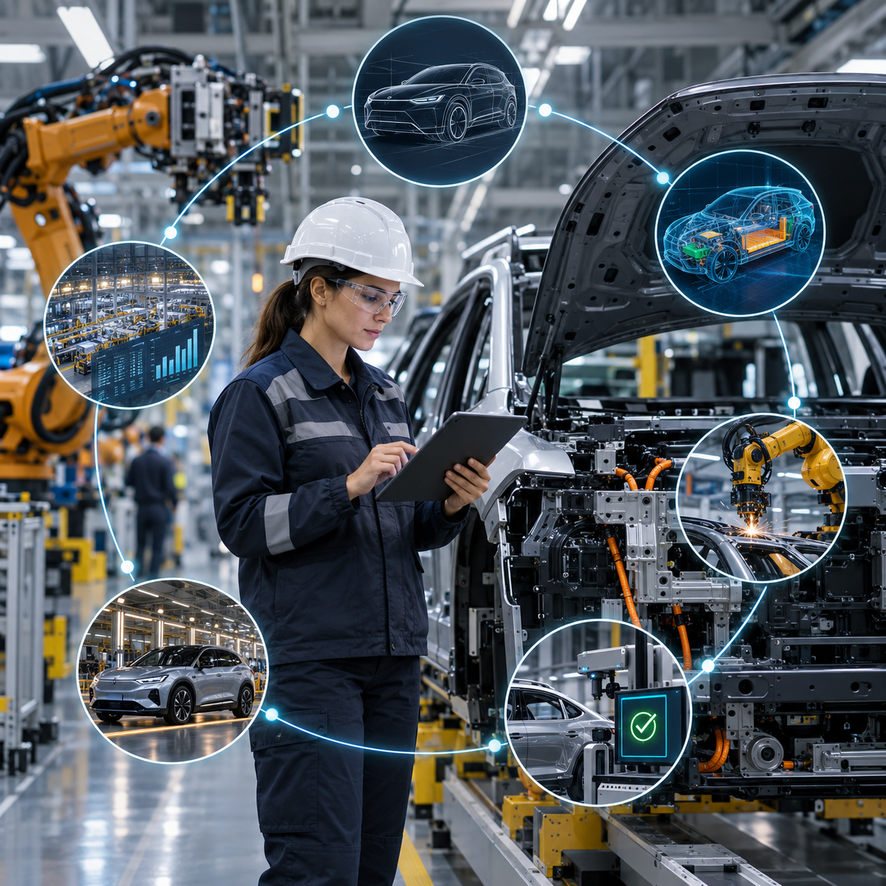 Automotive engineer managing the connected product and plant lifecycle