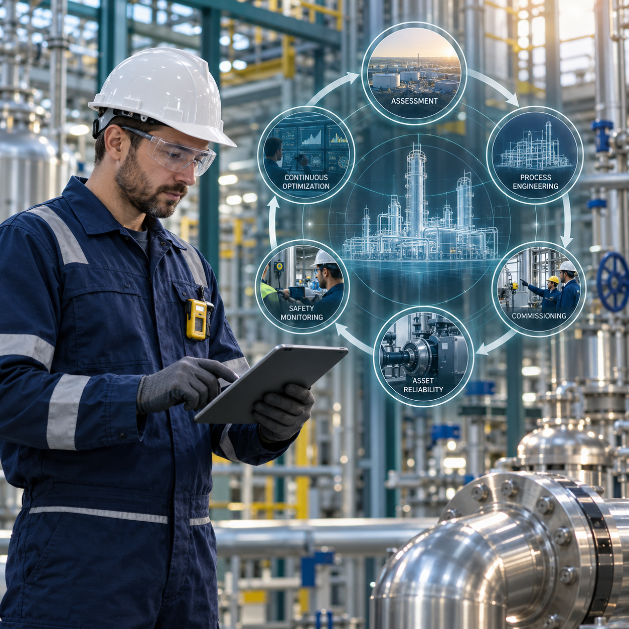 Process engineer managing safety, reliability, and facility optimization